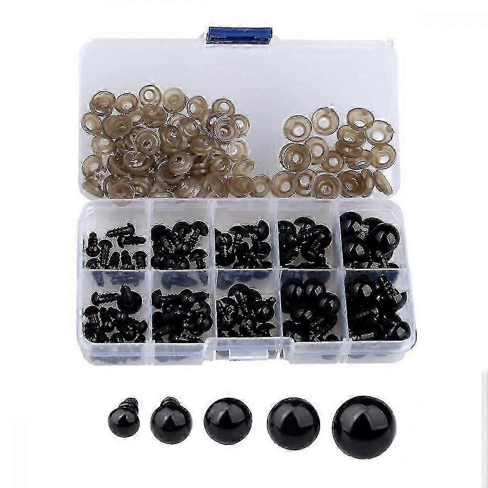 プラスチック製の安全目、人形のおもちゃDIYクラフトを作るためのワッシャー付き100pcsネジ、ブラックXXW