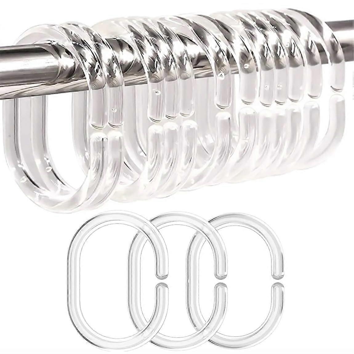 24 PCS Plastic Clear Shower Curtain Rings for Standard Bathroom Curtains, Durable and Rust-Resistant, Compatible with 12 Hooks