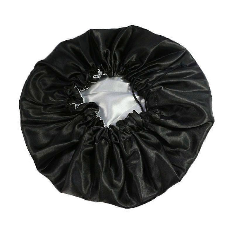 Two double-layer reversible adjustable drawstring silk satin protective sleep cap headband hair cap (black+wine red)