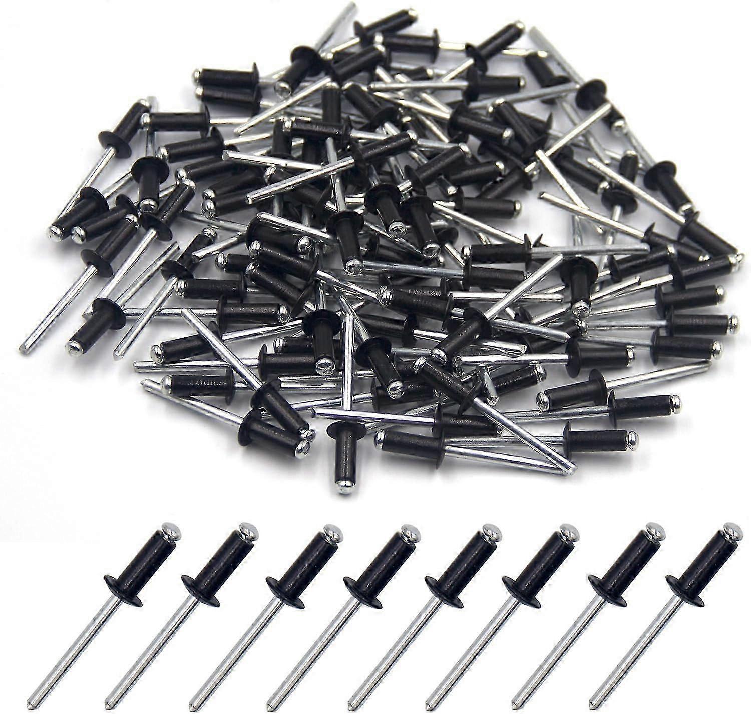 100 pezzi 4,8 x 12 mm rivetti ciechi in alluminio, rivetti aperti, rivetti a strappo, confezione da 100 (nero)