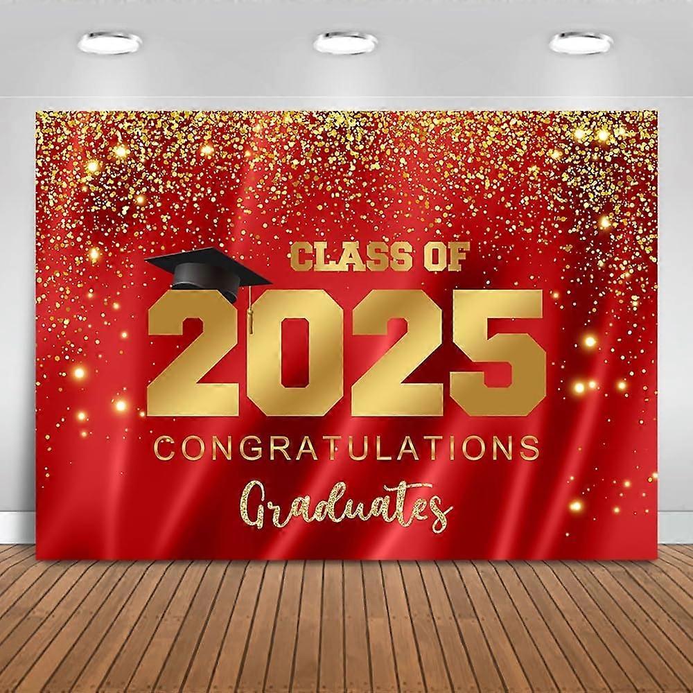 Graduation Party Backdrop Class of 2025 Red Gold Glitter Background 2025 Congratulations Graduates P