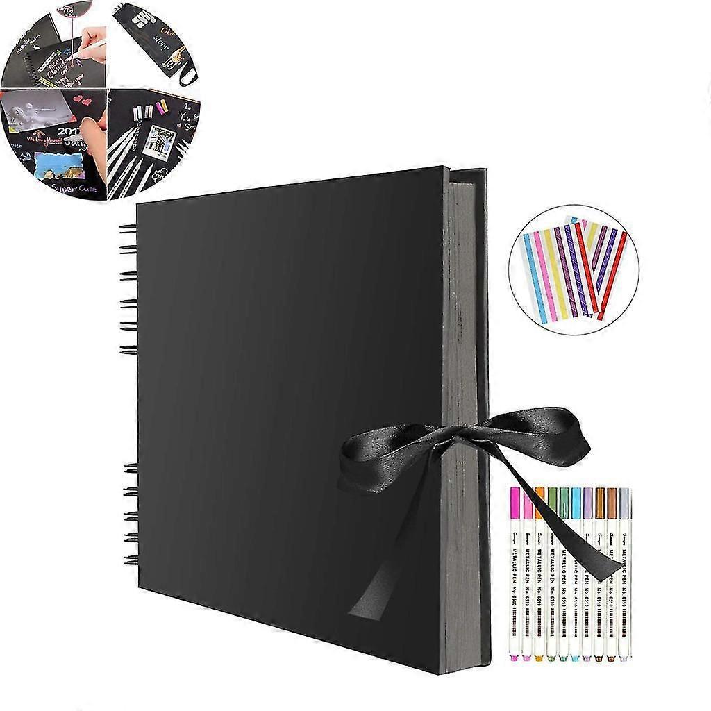 ألبوم صور 80 صفحة سوداء سجل قصاصات ألبوم صور، 40 ورقة 29x21.5 سم