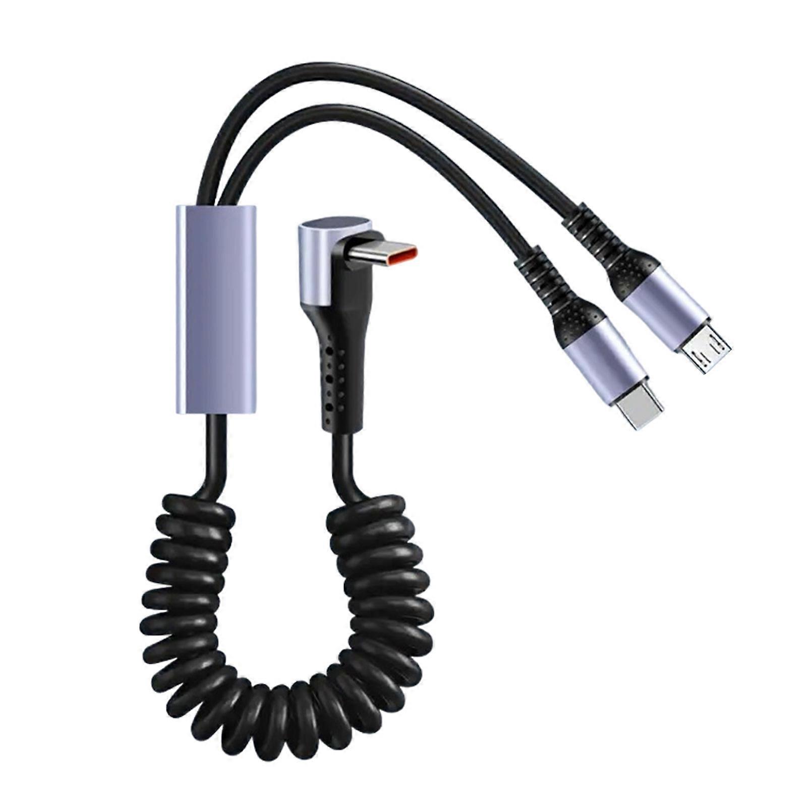 Multiple Device Car Charging Solution with Extendable Double MicroUSB & Type C Cable, Data Transfer Support