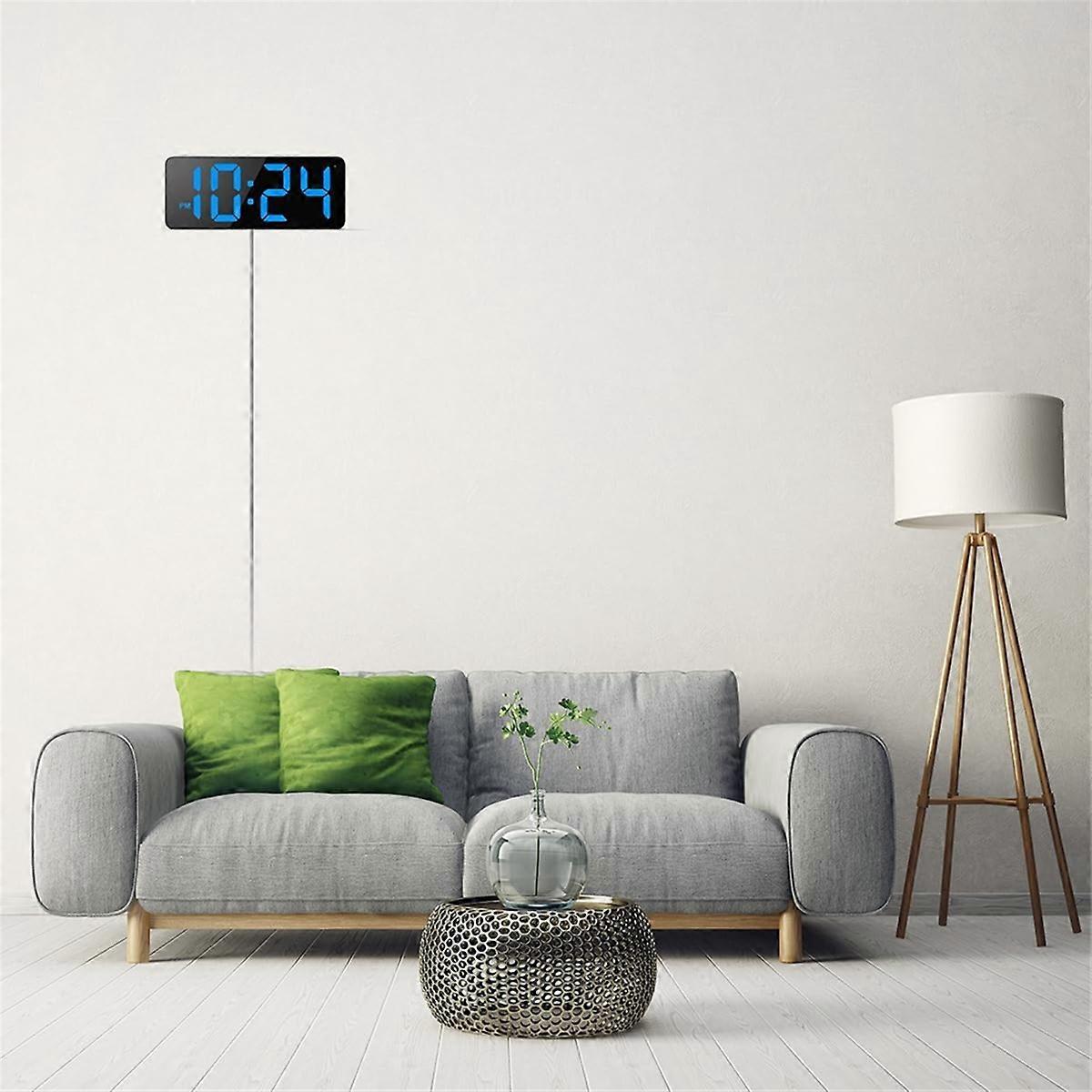 LED Digital Wall Clock with Large Display Digits, Auto-Dimming, 12/24Hr Format, Modern Electric Smal