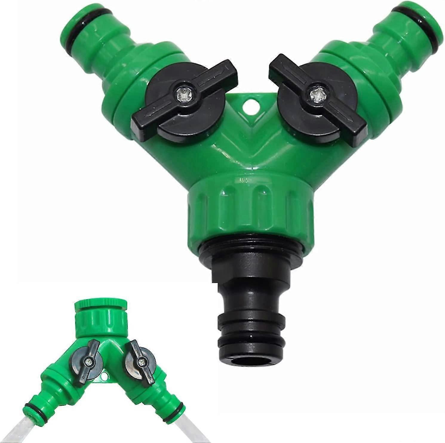 2-way Y distributor for inlet hoses, double connection garden hose, washing machine two-sided hose adapter, with on-off valves, rubber seals, for gard