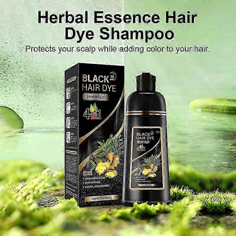 Hair Dye Shampoo, 3 in 1 Herbal Hair Dye Shampoo for Women and Men, Instant Hair Color Shampoo for Gray Coverage 500ML(Black)