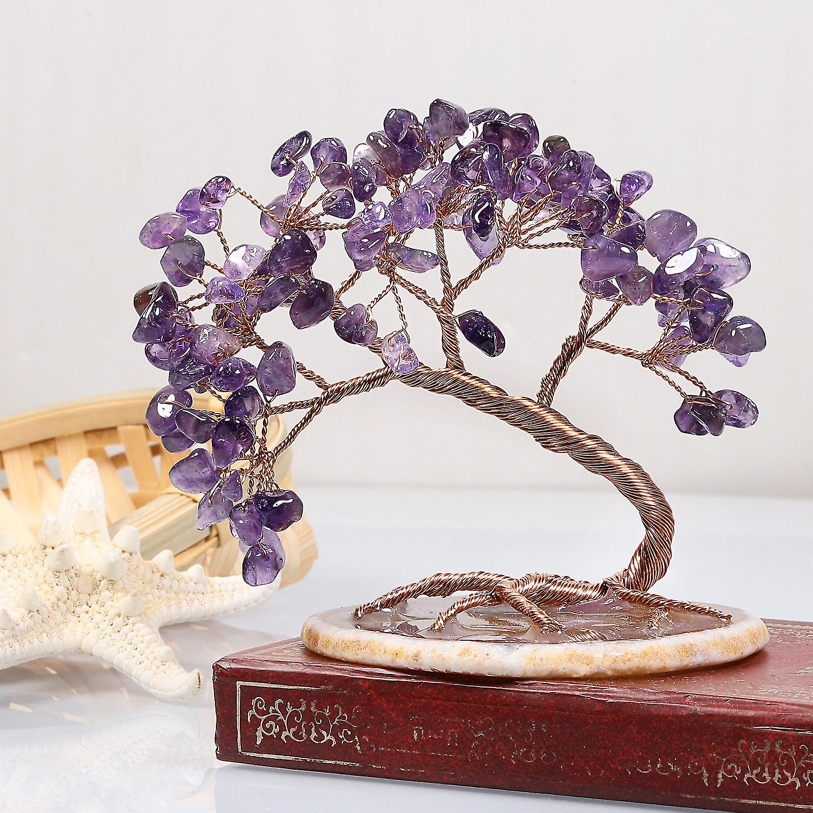 ookaitedecor Rock Crystal oney Tree with Golden oney Bag Base, Chakra Reiki Healing Stone