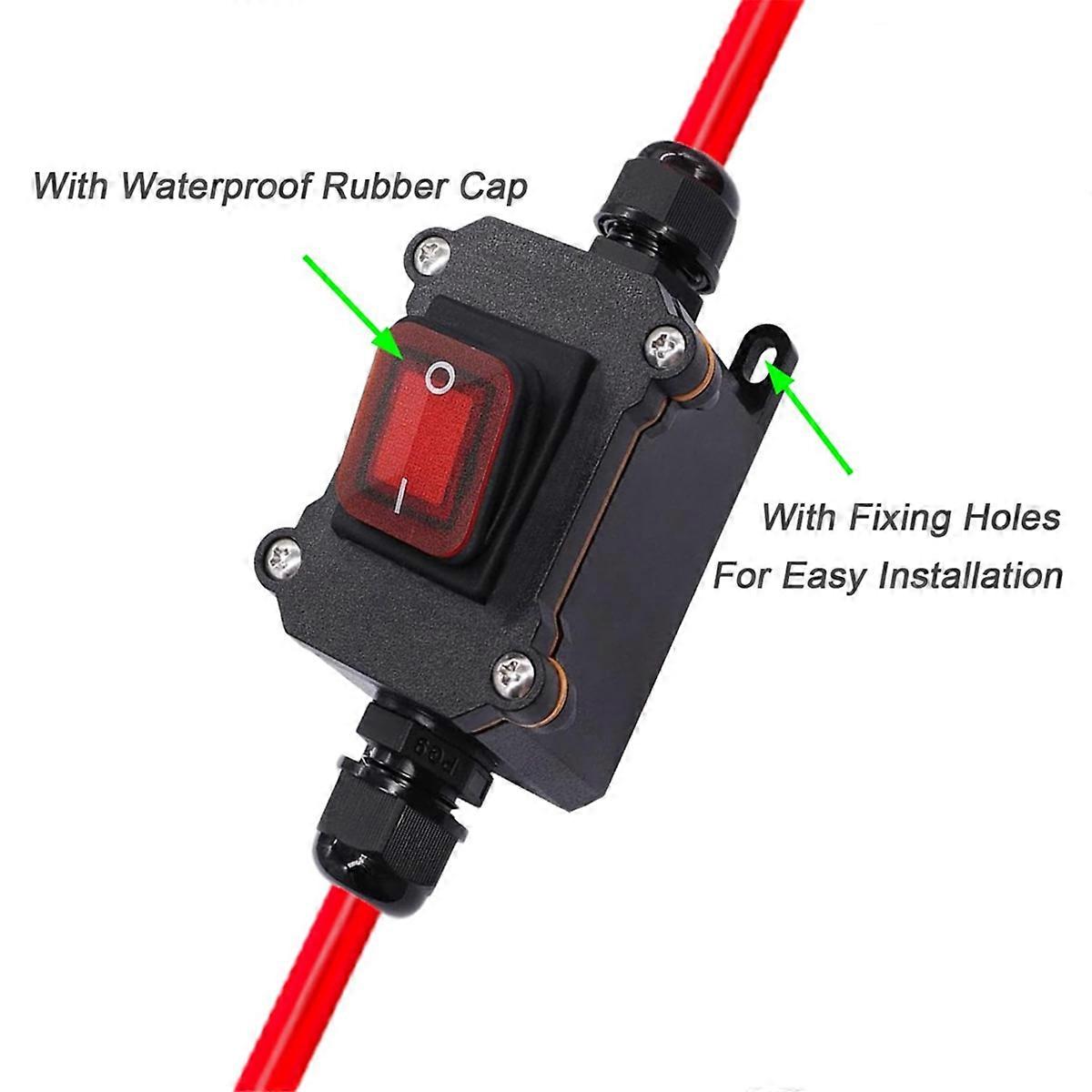 DC12V Inline Wire Switch DC12-24V DPST Dual Side Wiring Switch 25A IP67 ...
