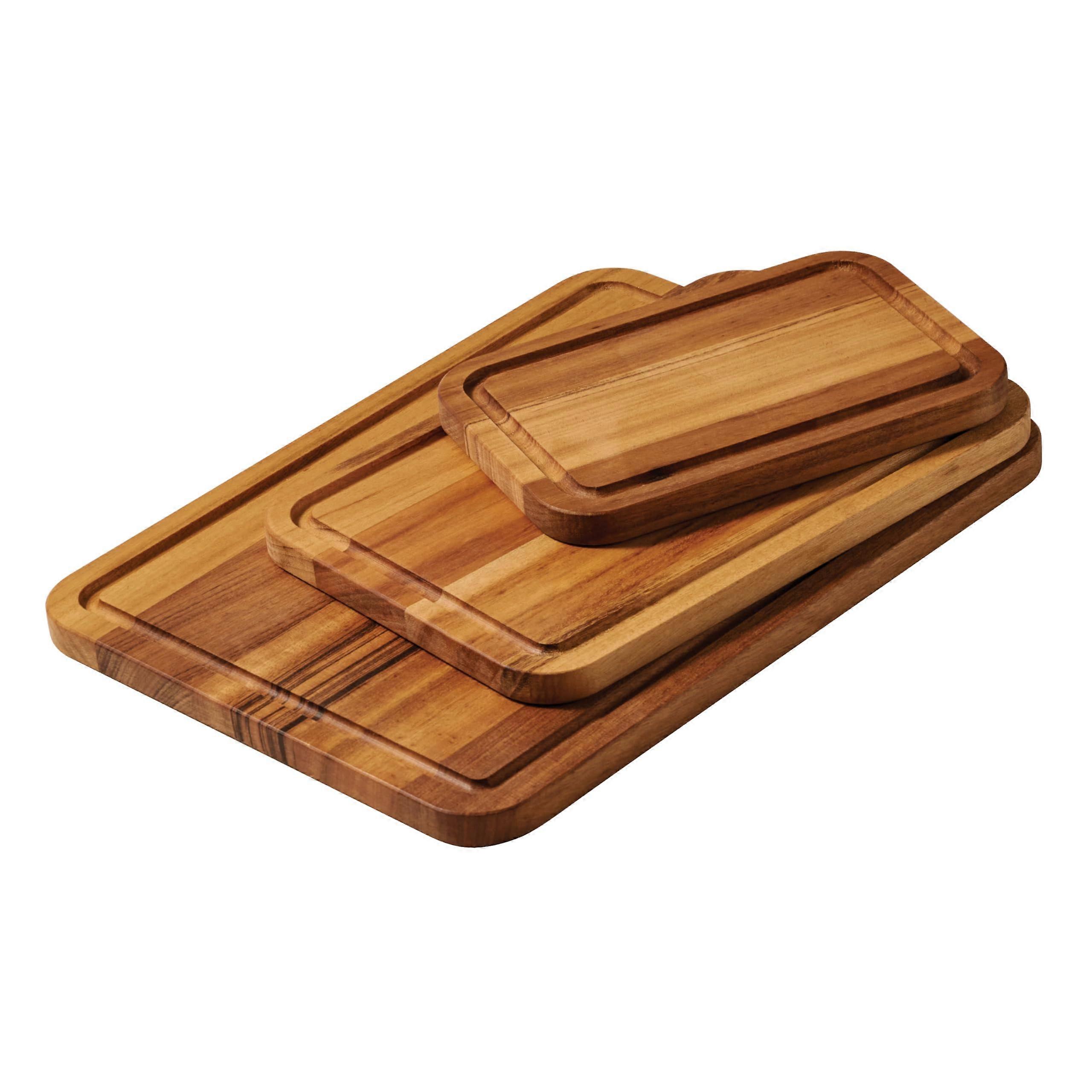 3 Pack Cutting and Serving Board Set FSC Certified Brazilian Tigerwood for Cutting and Serving in 15 x 11-in, 12 x 8-in, 9 x 6-in Sizes