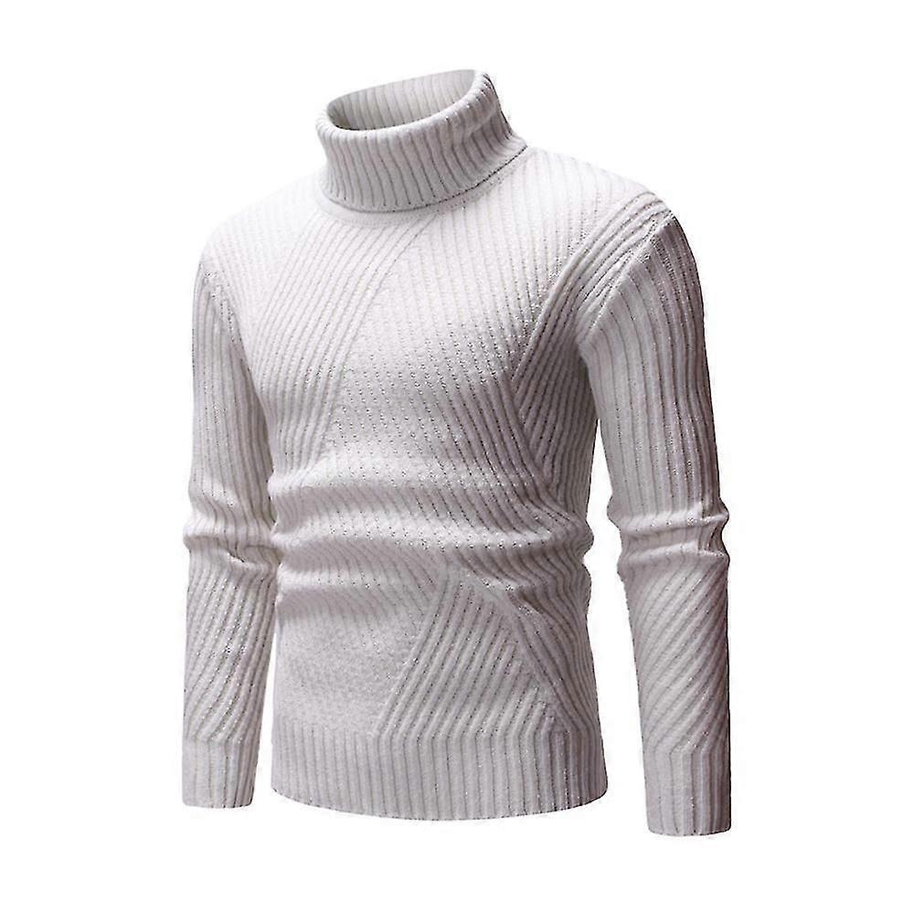 Hommes Uni Pull Col Roulé Tricots Pull Chaud Pull Côtelé Hauts @BUGU