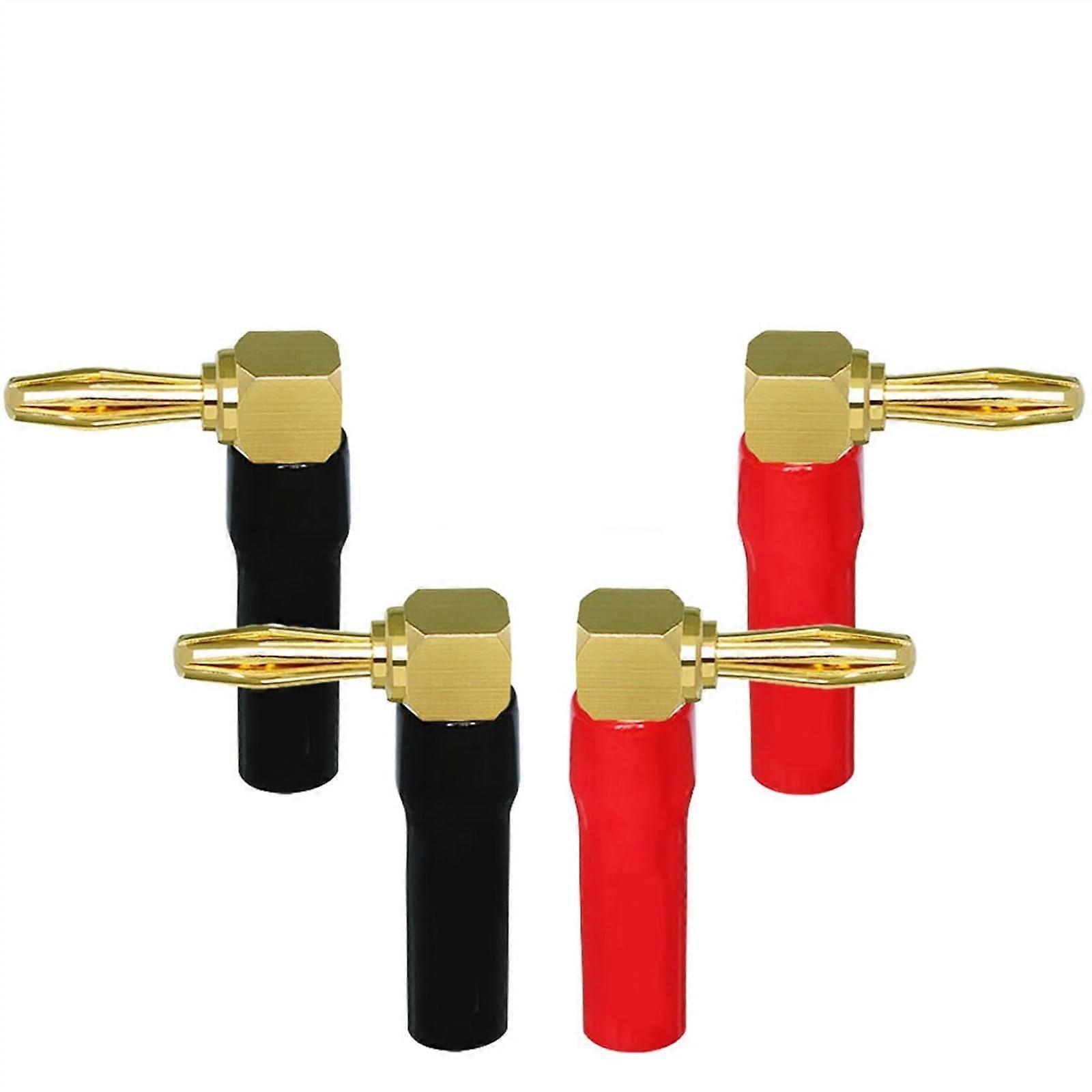 6pcs 4mm Banana Plugs Right Angle 24k Gold Plated 90 Degree Audio Jack Connector L Shape Speaker Adapter(Braid Type)