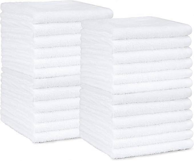عبوة من 24 منشفة قطنية 100٪ للحمام / الصالون ، تجفيف سريع ، منشفة ، امتصاص عالي ، 30 × 30 سم ، أبيض