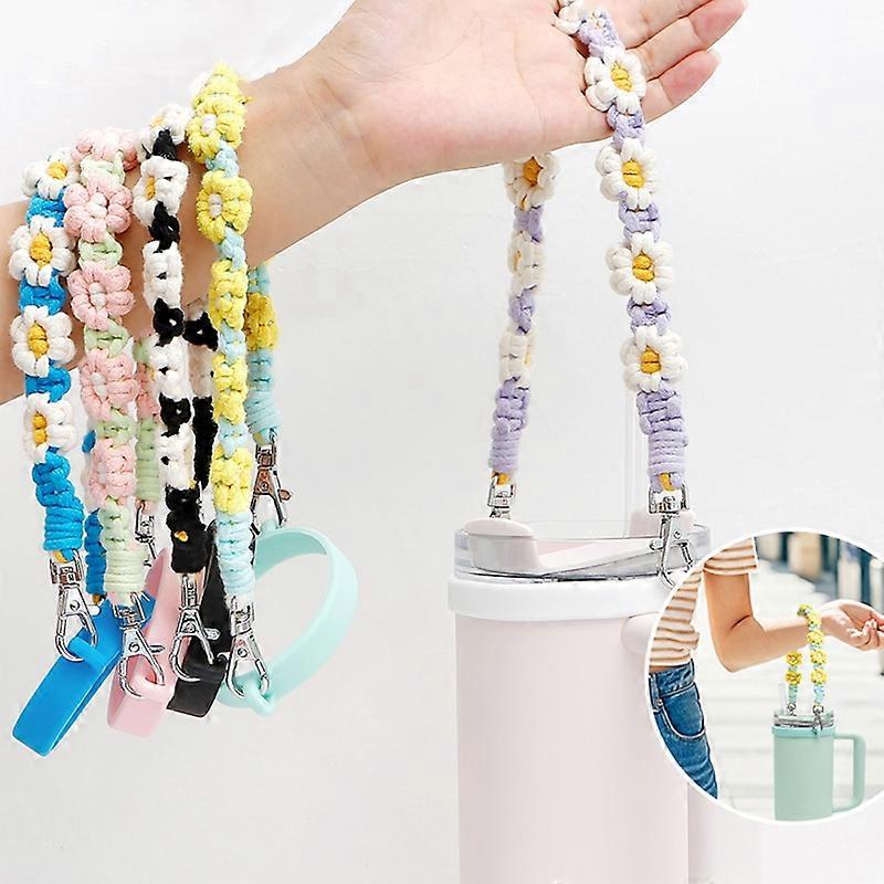 Para 16-40oz Stanley Mug Lanyard Lazo de silicona Boho Daisy Linda flor Cubierta de taza tejida a mano