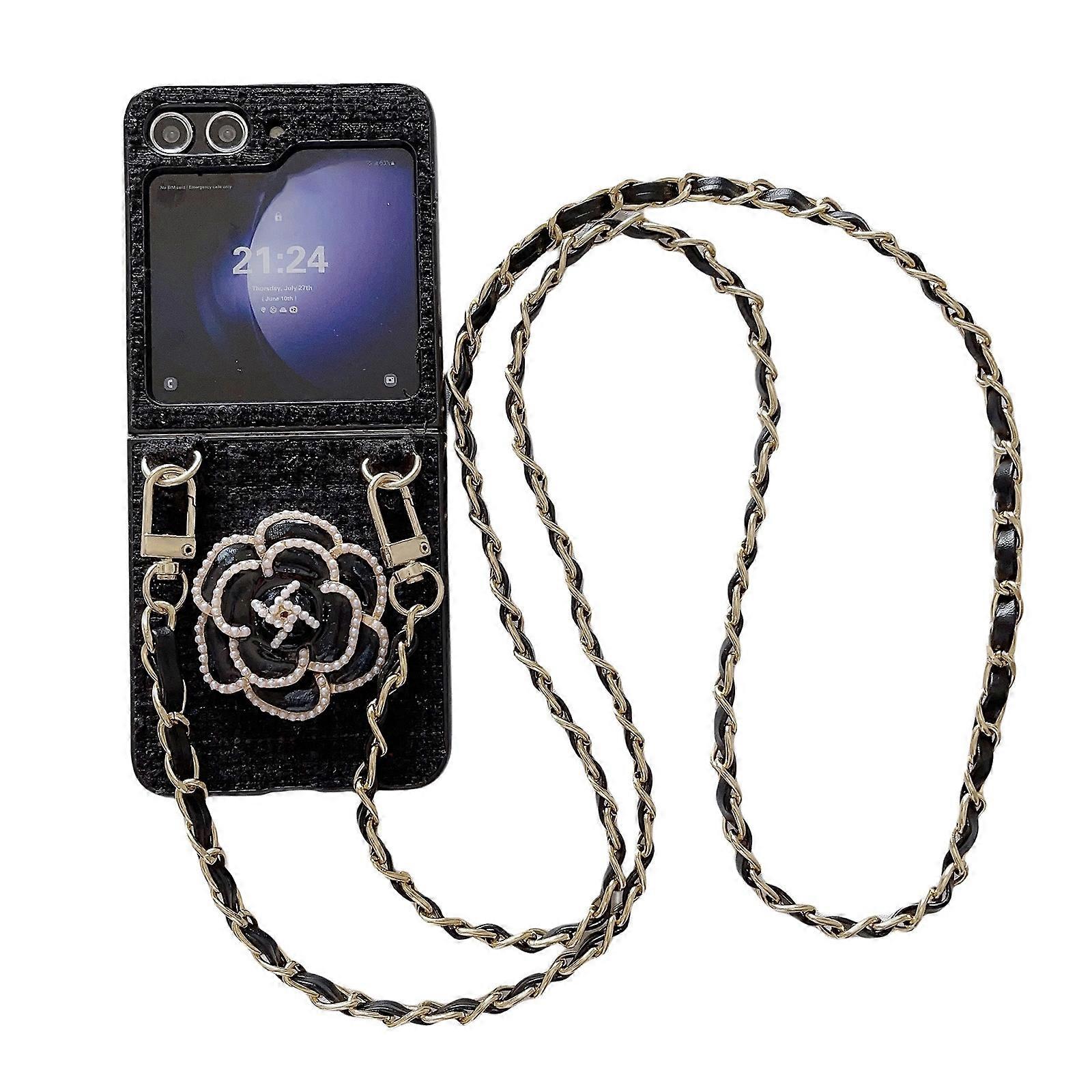 Camellia Plaid Fabric PC Phone Case with Long Lanyard