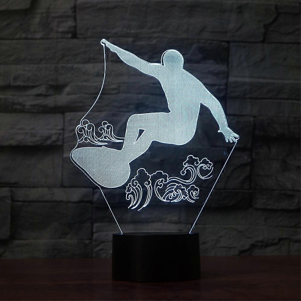 Surf Riding Shape 3D Coloré LED Vision Lampe de table, 16 couleurs Version télécommandée