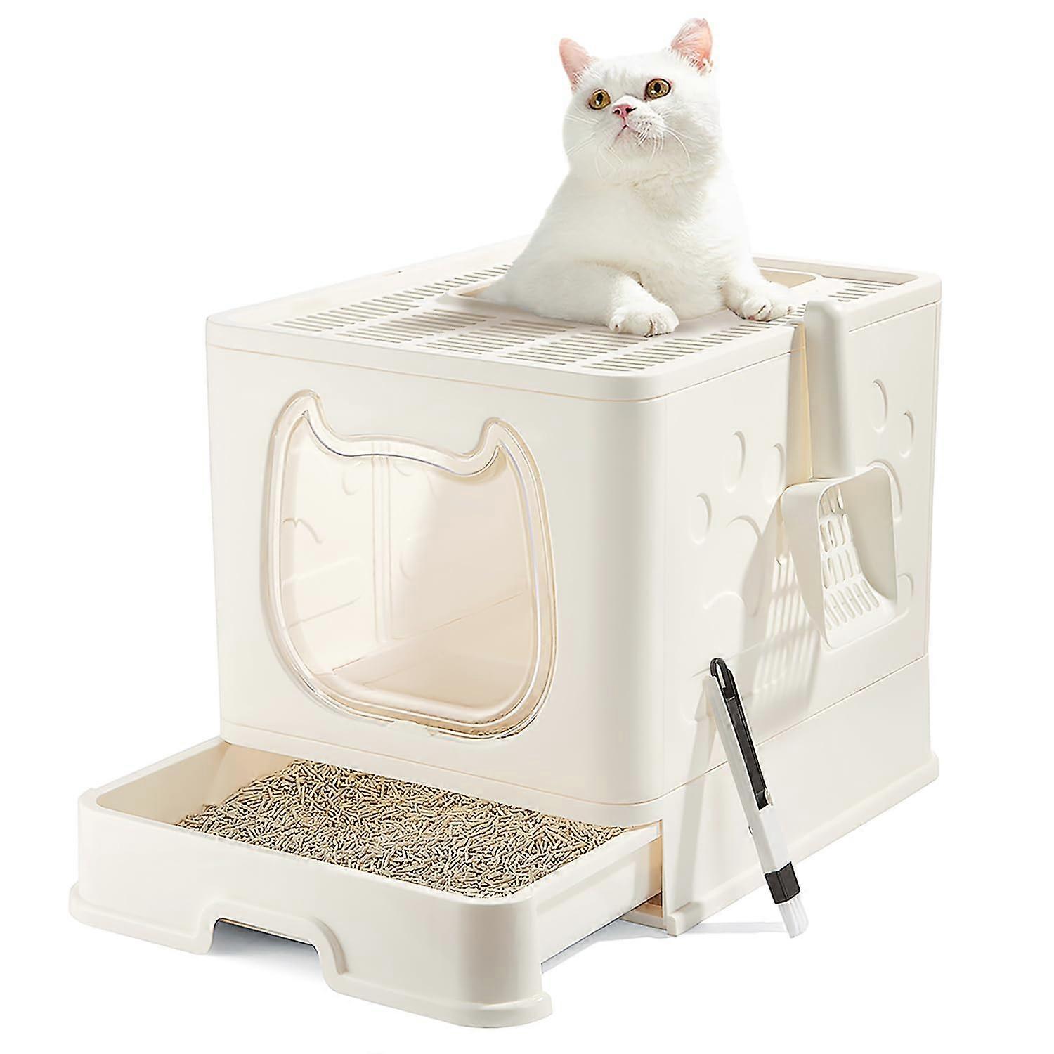 Cat Litter Box with Lid for Small and Medium Cats, Closed Upper Entrance, Easy Clean Design, Modern Style