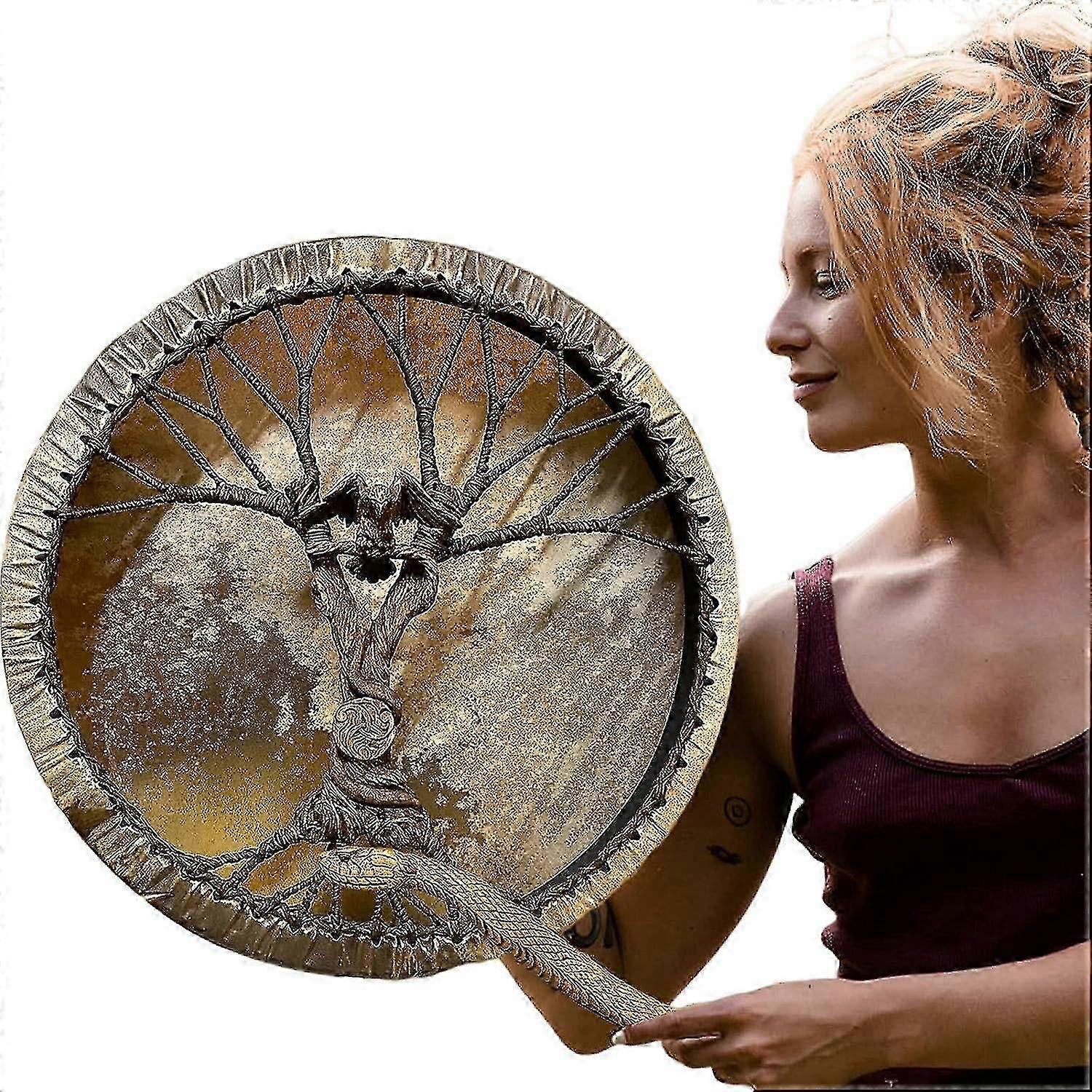 Shaman Drum - Shaman Drum Tree-of-life Siberian Drum - Tree-of-life Decoration Design - Wood Frame Drum For Spiritual Music, Balance, Reflection And M
