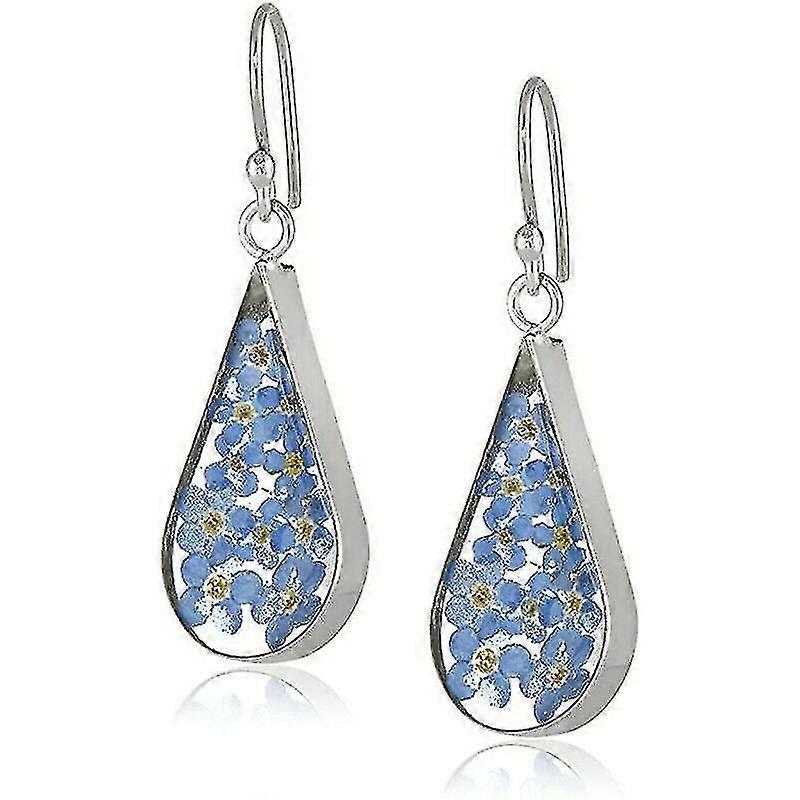 Bluesterling Silver Pressed Flower Teardrop Earrings