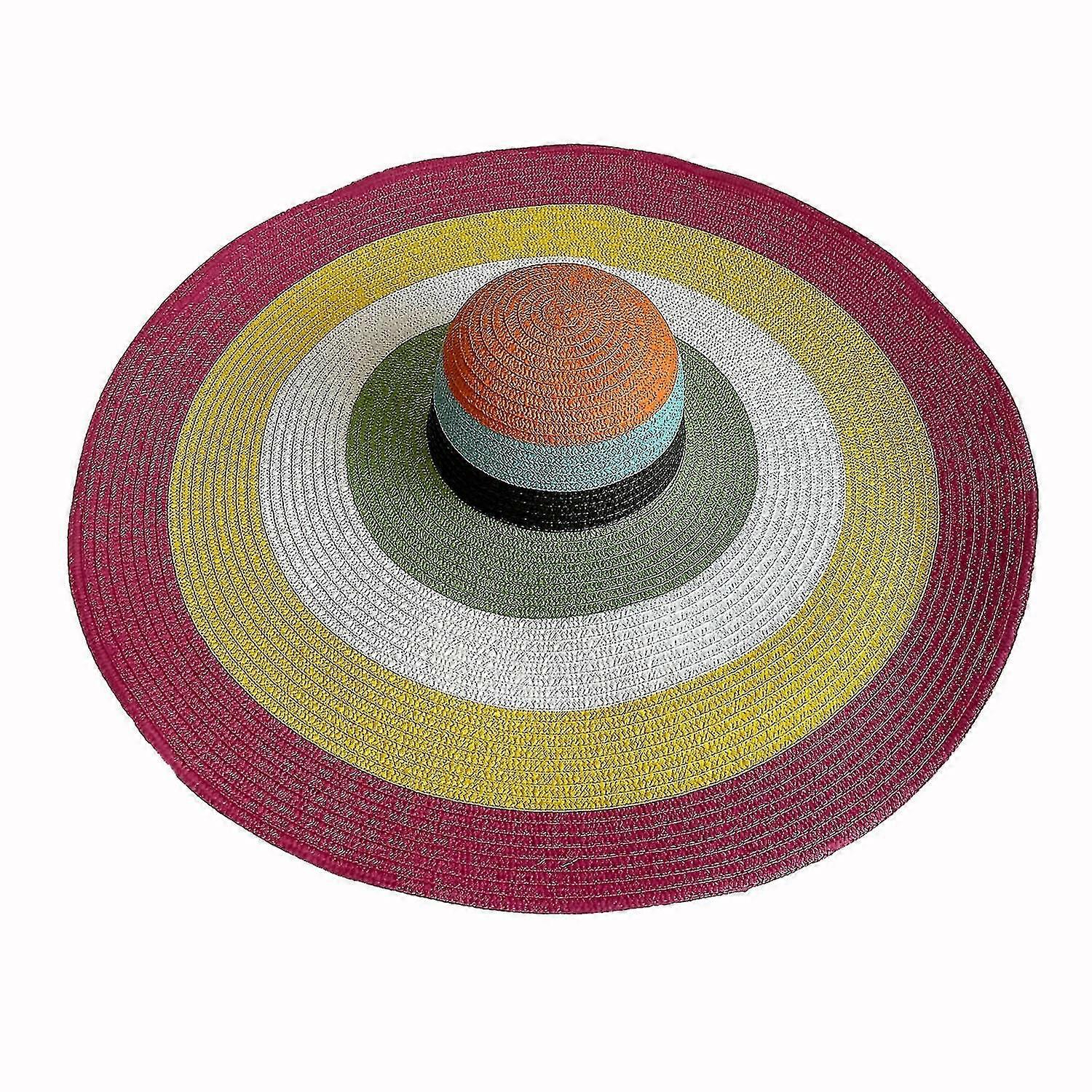 Oversized Wide Brim Sun Hat Rainbow Striped Straw Hat