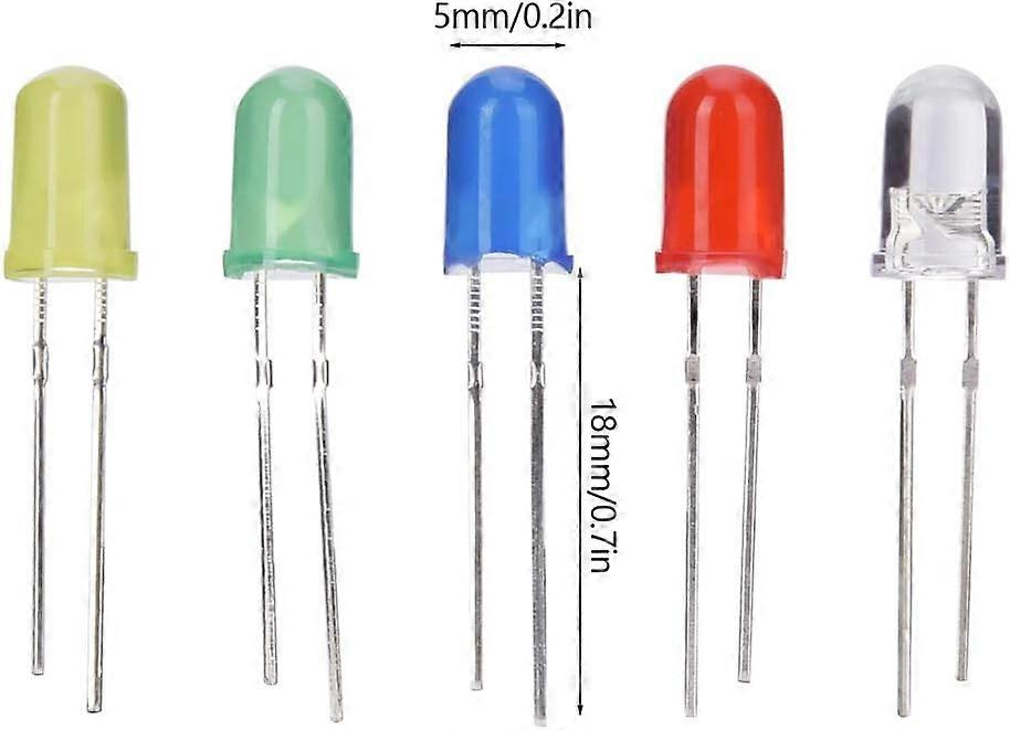 500 Pcs 5mm LED Light Emitting Diodes Assorted Kit 5 Colors Electronic Components