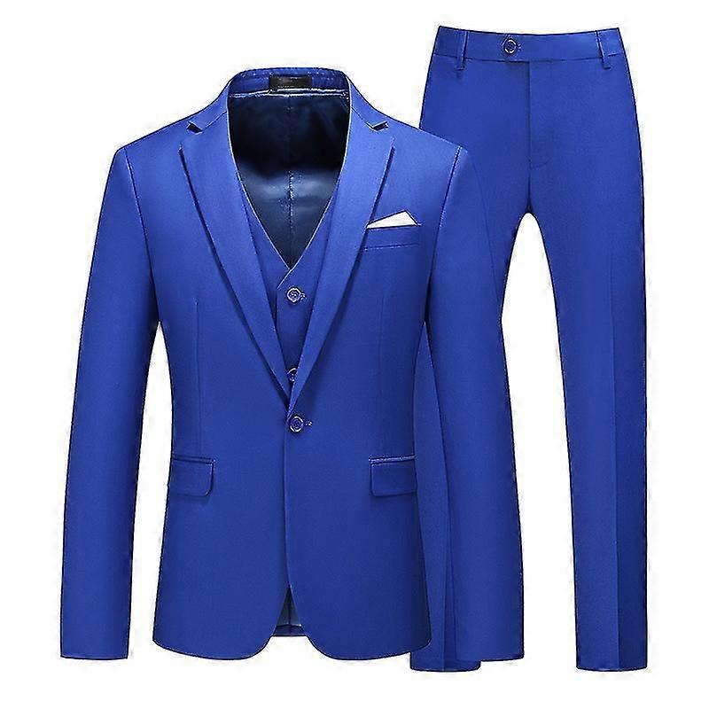 بدلة رجالية الأعمال عارضة 3 قطع بدلة بليزر السراويل سترة سليم صالح الأزرق