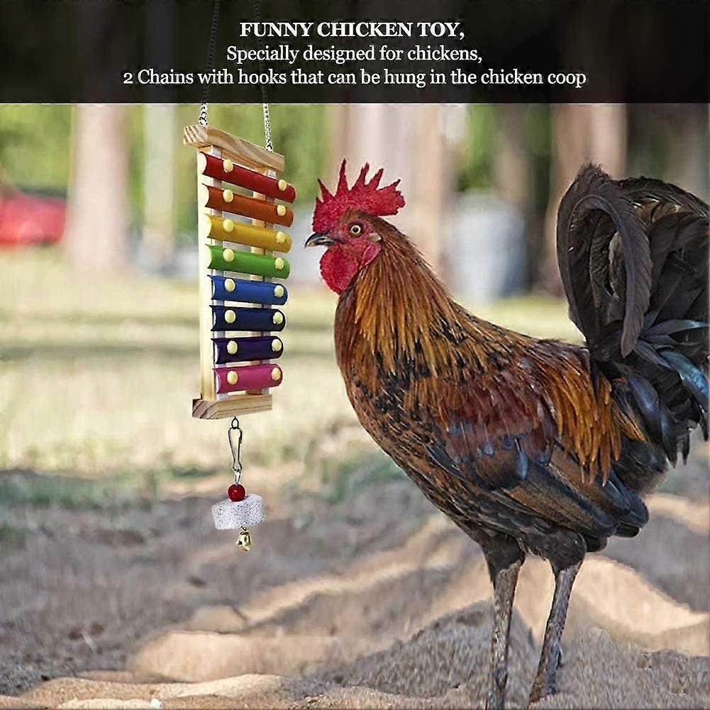 Poulet Ξυλόφωνο Jouet Bois Poule Jouet Musical Poulet Oiseau picorer Jouet avec 8 cls en mtal et Pierre broyer pour Cages de poulailler