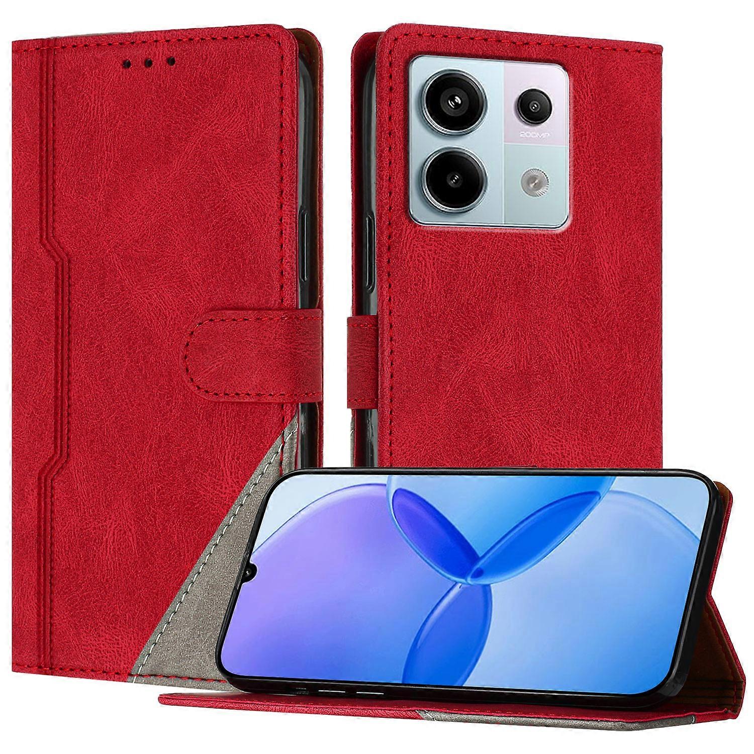 Compatible For Xiaomi Redmi Note 13 Pro 5G Leather Case Triangle Patchwork Wallet Stand Shockproof Phone Cover