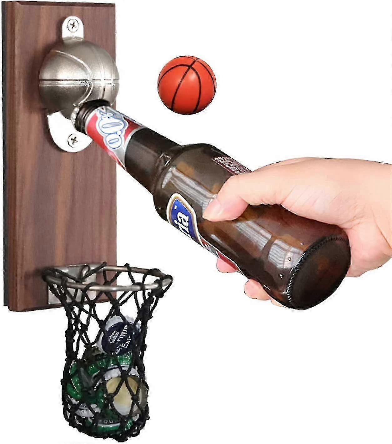 Retro Wall Mounted Magnetic Beer Bottle Opener with Cap Catcher Basketball
