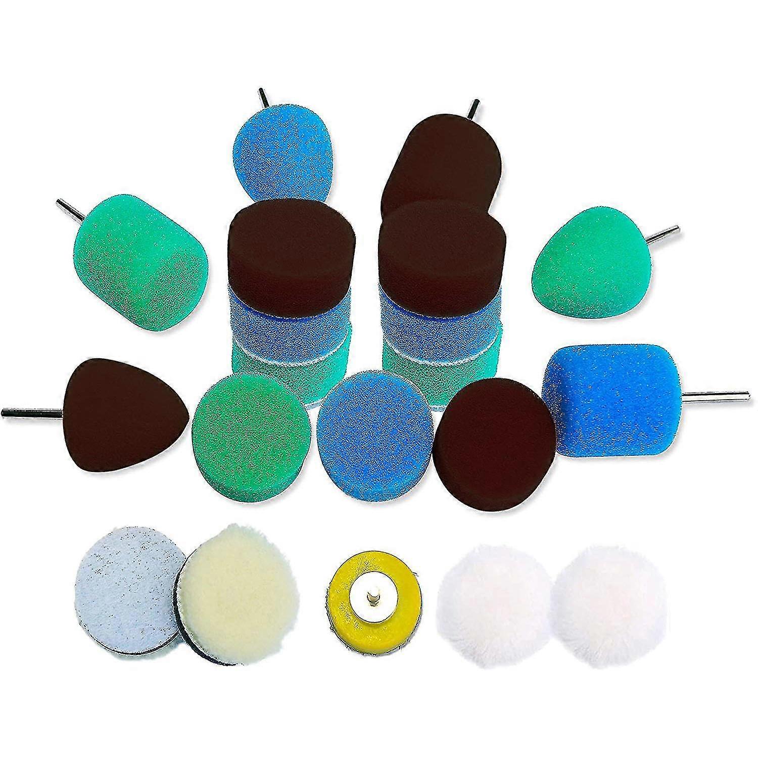 ミニ電動ドリル用ポリッシャーパッドキット、小面積用バフ研磨パッド - ブルーグリーンブラック