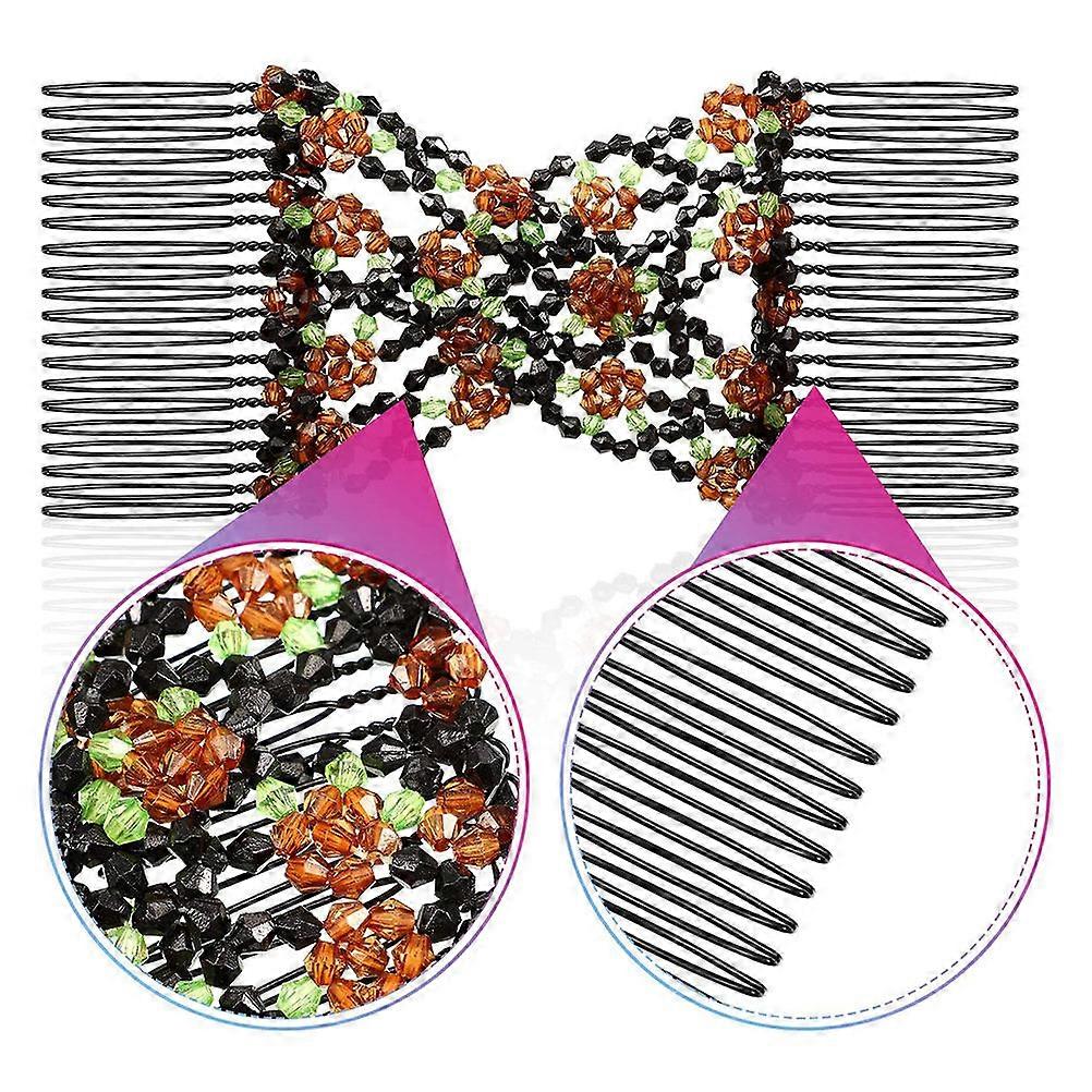 4pcs Double Hair Clips with Beads Comb Stylish Beaded Hair Accessories for Women, Comfortable & Non Slip Design, Assorted Styles