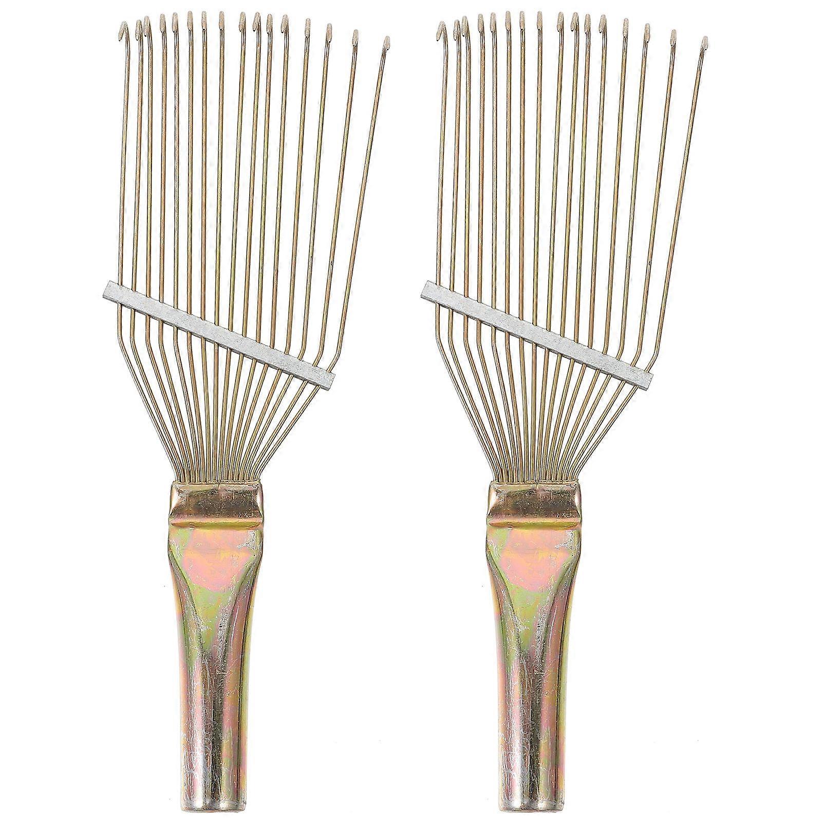 Wool Combs for Pet Use Lightweight and Portable Steel Combs with Smooth Handle Golden Color 2 Pieces
