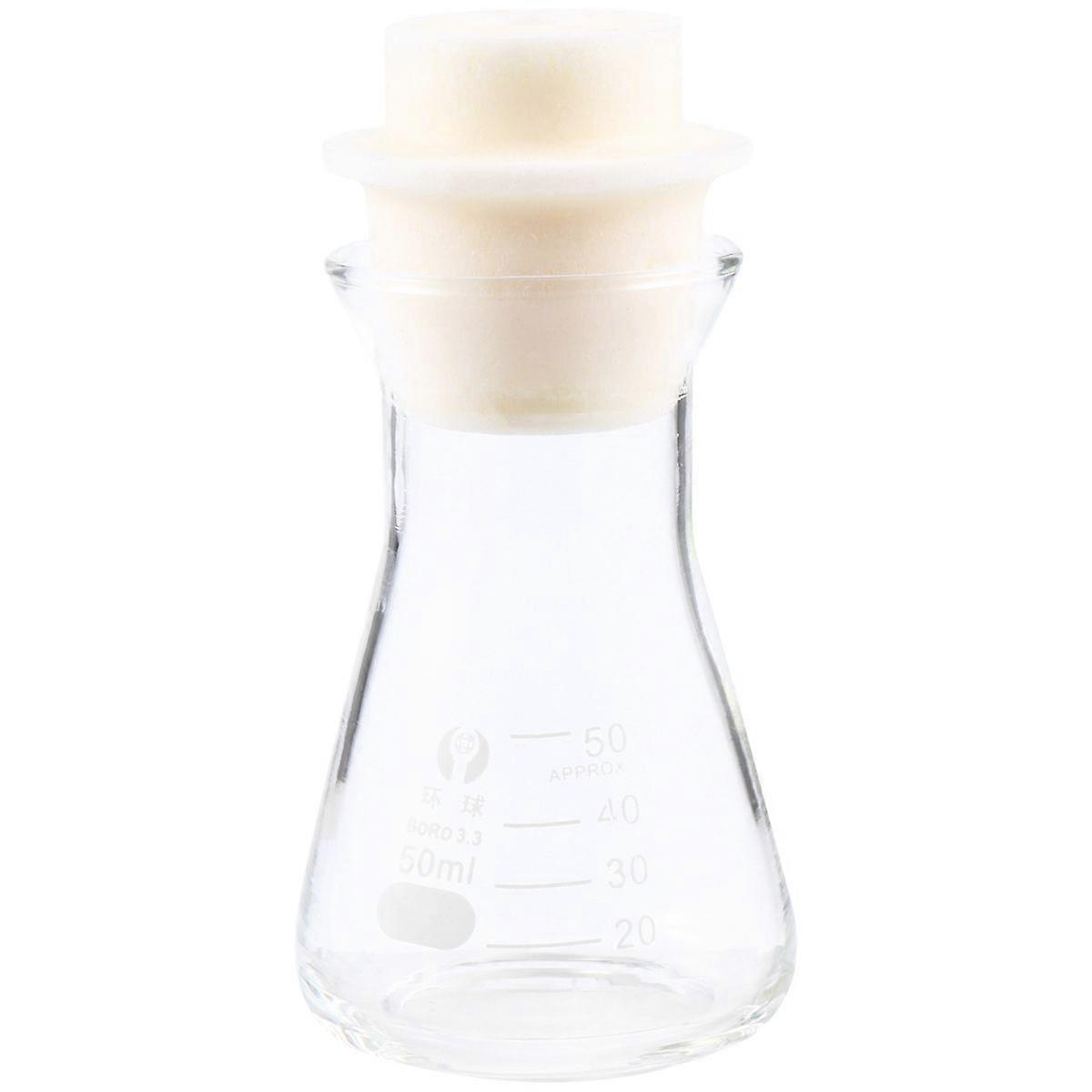 1PC Glass Flask Conical Flask with Cork for Laboratory Students Experiment Chemistry (Wide Mouth, 50ml)