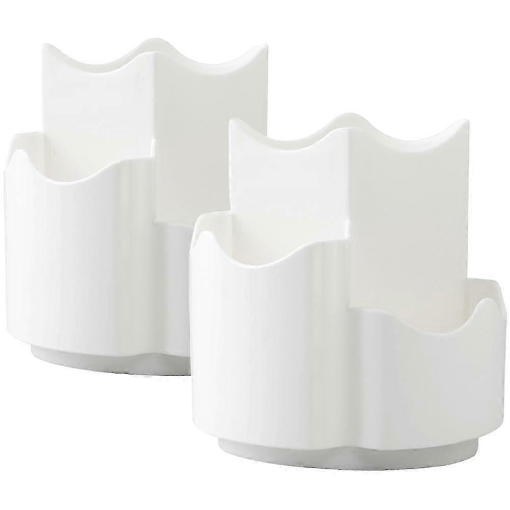 2Pcs Rotating Makeup Brush Holders with Base - 12x11.5x11.5cm - White