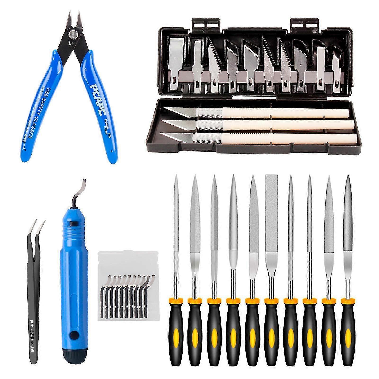 Deburring Tool Kit Engraving Knife Carving Tool DIY 3D Printer Part 3D Model File Cutter Scraper Material Removal Tool with Chiseling Blade/ Stencil E