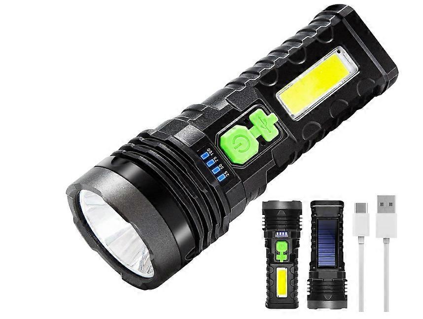 Led Rechargeable Flashlights, Solar Flashlights Rechargeable, 1000 Lumens Bright LED Solar Powered Flashlight with Usb Charger, Waterproof(Black)