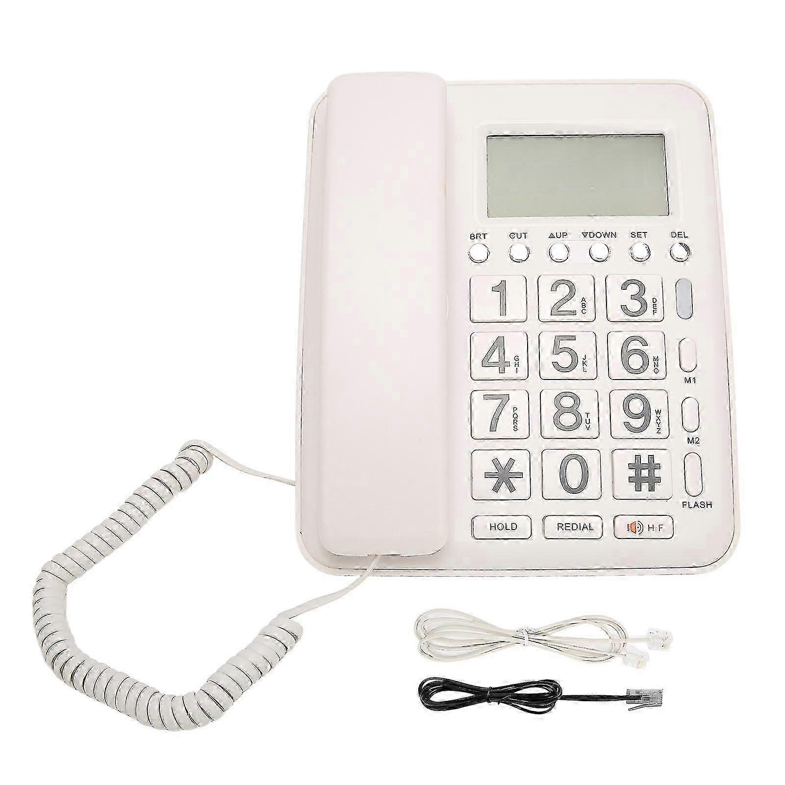 Corded Landline Telephone with Caller ID, Hands-Free Calling, and Vertical Design - US Plug & Plug Options (White)