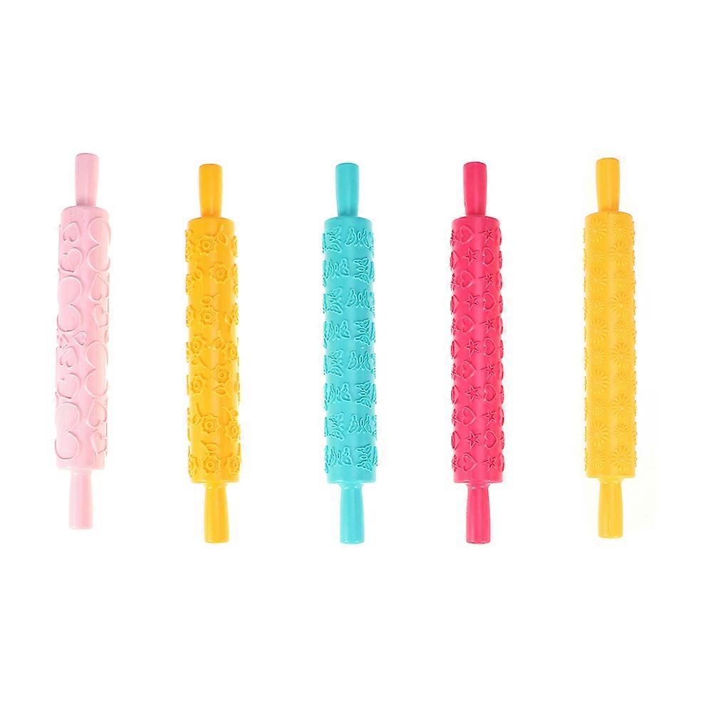 5pcs Multifunctional Food Grade Plastic Embossed Rolling Pins for Baking, Dough, Sugarcraft & DIY Kitchen Decoration – Easy Clean