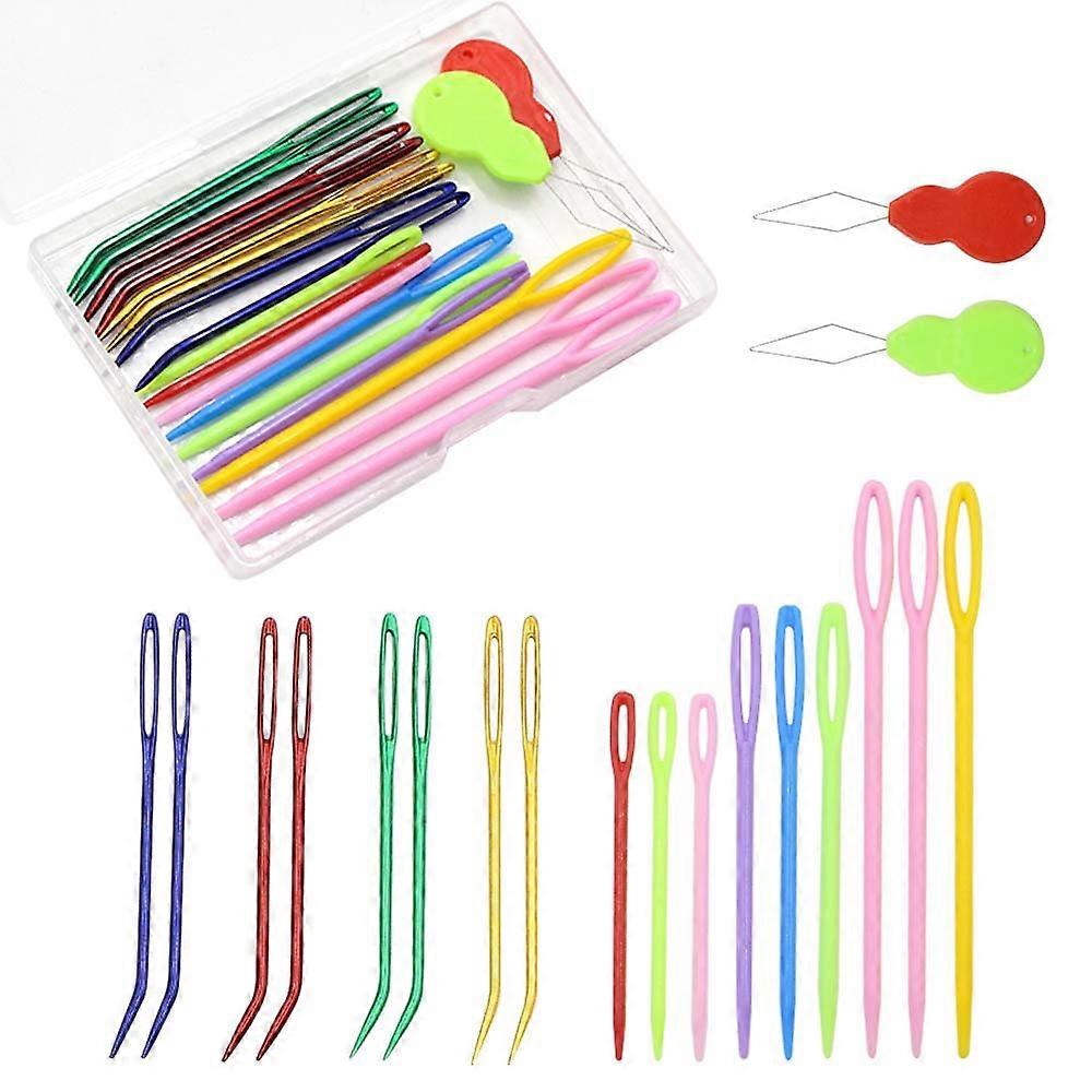 19 Pcs Assorted Plastic Large Eye Blunt Knitting Needles for Sewing and Crochet