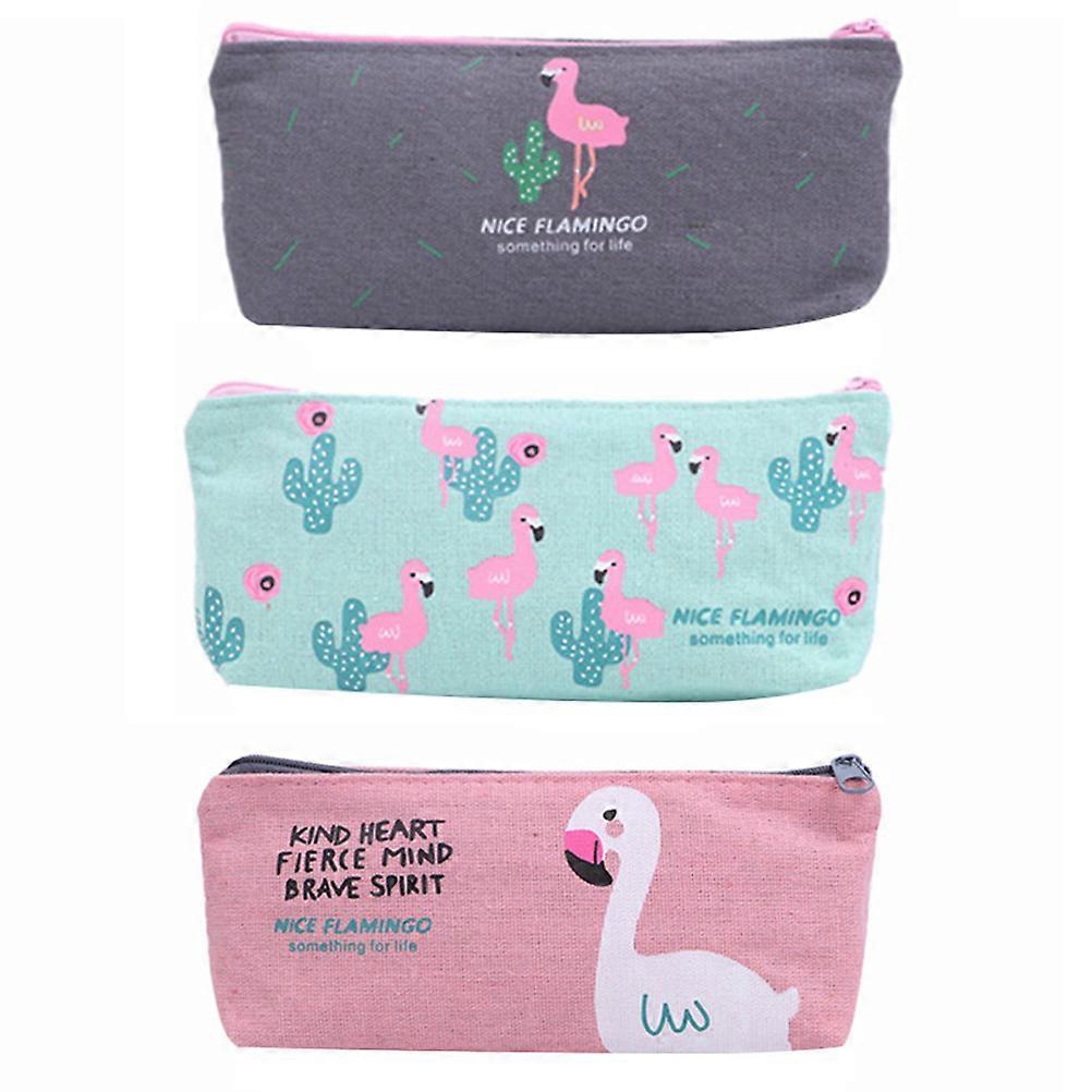 Canvas Schreibwarentasche Einfacher Stil Flamingo Stift Tasche Tägliches Schreiben 20X9CM Reißverschluss Verschluss 3Pcs