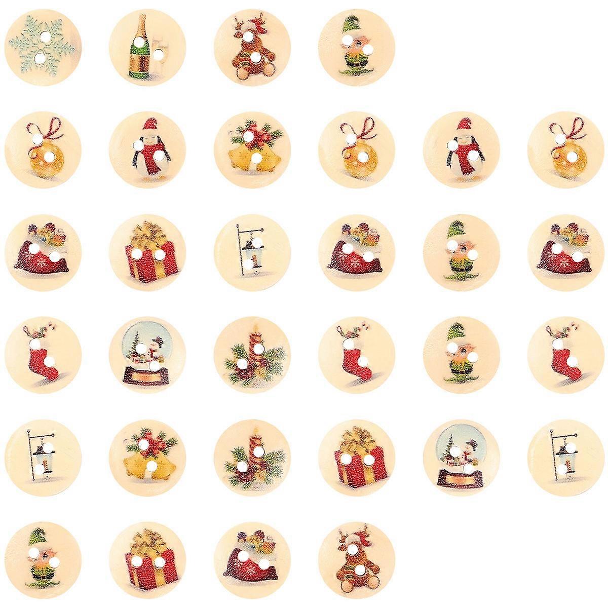 200pcs Christmas Buttons for Sewing, Crafting, DIY Decor – White Base with Festive Patterns for Scrapbooking, Knitting & Holiday Projects