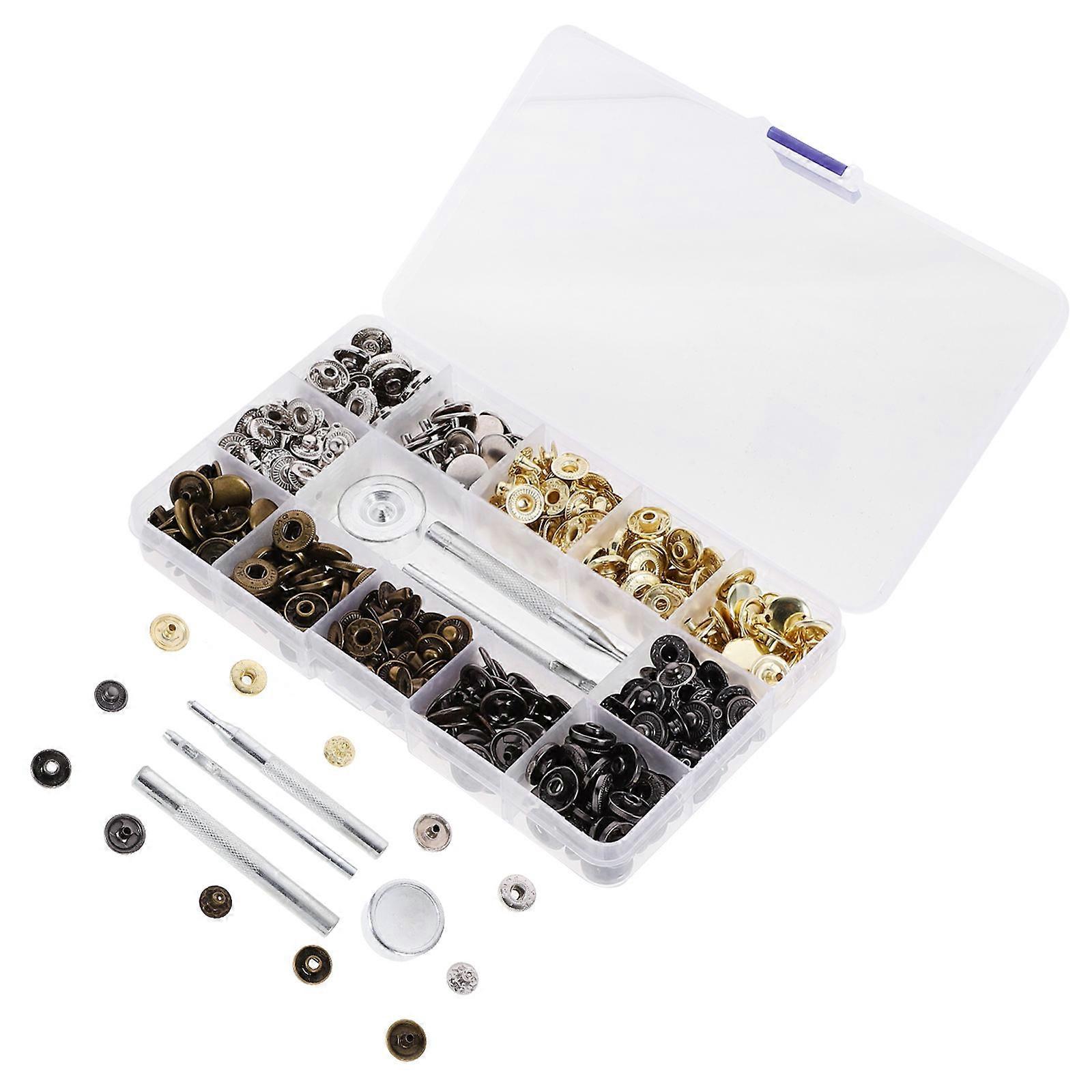 No Sew Iron On Buttons in Assorted Colors with Tools for DIY Clothing, Bags, and Durable Press Stud Sewing Projects