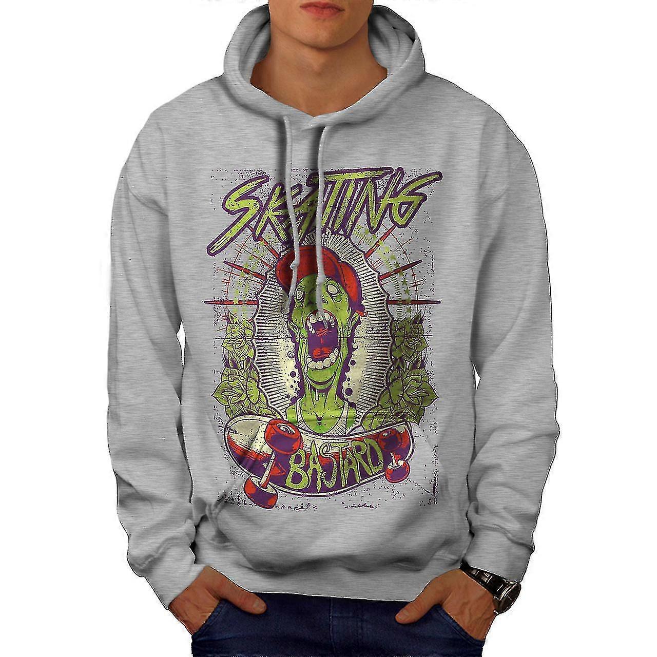 Men's Grey Hoodie Featuring a Zombie Skating Design - Suitable for Wellcoda - Size 2X-Large