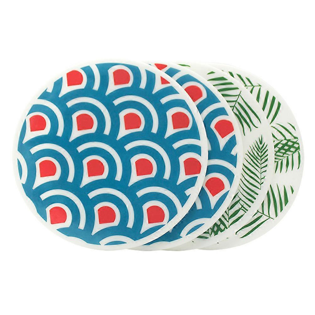Cup Mats Pad Silicone Coasters for Drinks Heat Insulation 4Pcs Green Leaves 9.8X9.8 Cm