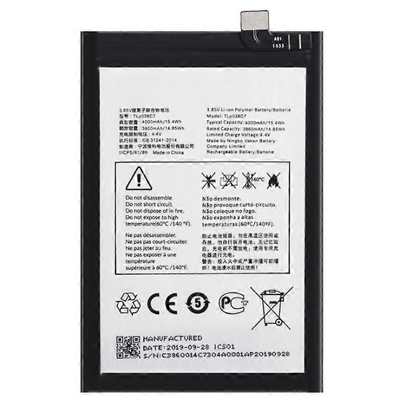 For Alcatel 3X (2019) 3.7V 3860mAh Li Polymer Battery Assembly Part (Encode: TLP038C7 TLP038C1) (Wit