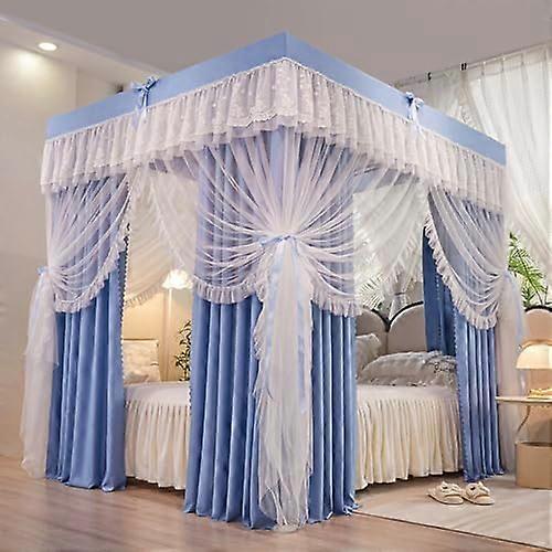 Mosquito net canopy with ruffles, doublelayered, 4 openings, blue California King