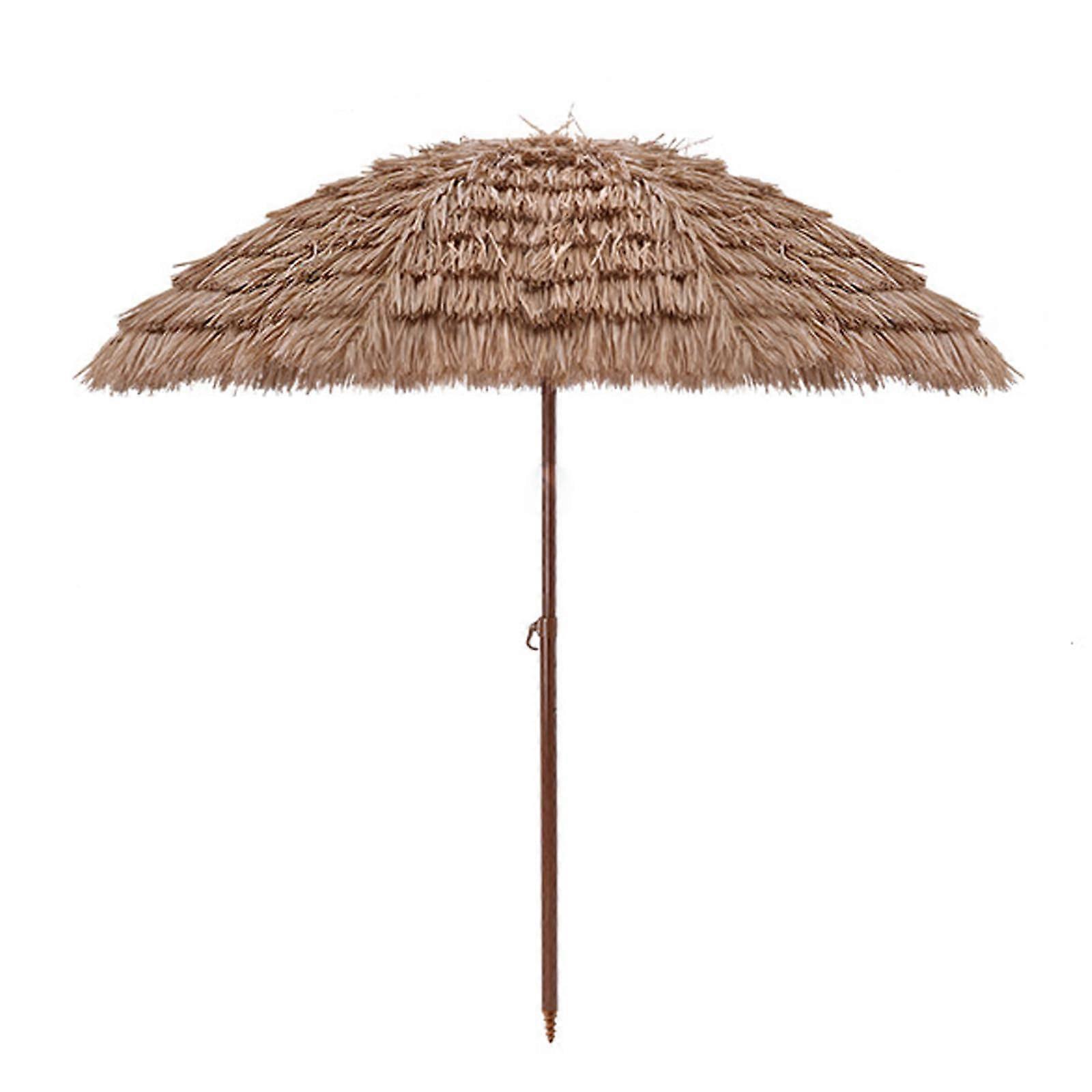Sunshade 2M Tiltable Straw Garden Beach Umbrella Height Adjustable With Sun Protection Original Color