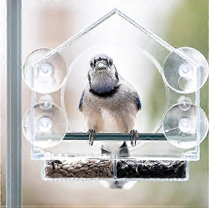 Window Bird Feeder with Suction Cup, Outdoor Feeder with 2 Compartment Removable Tray for Wild Birds