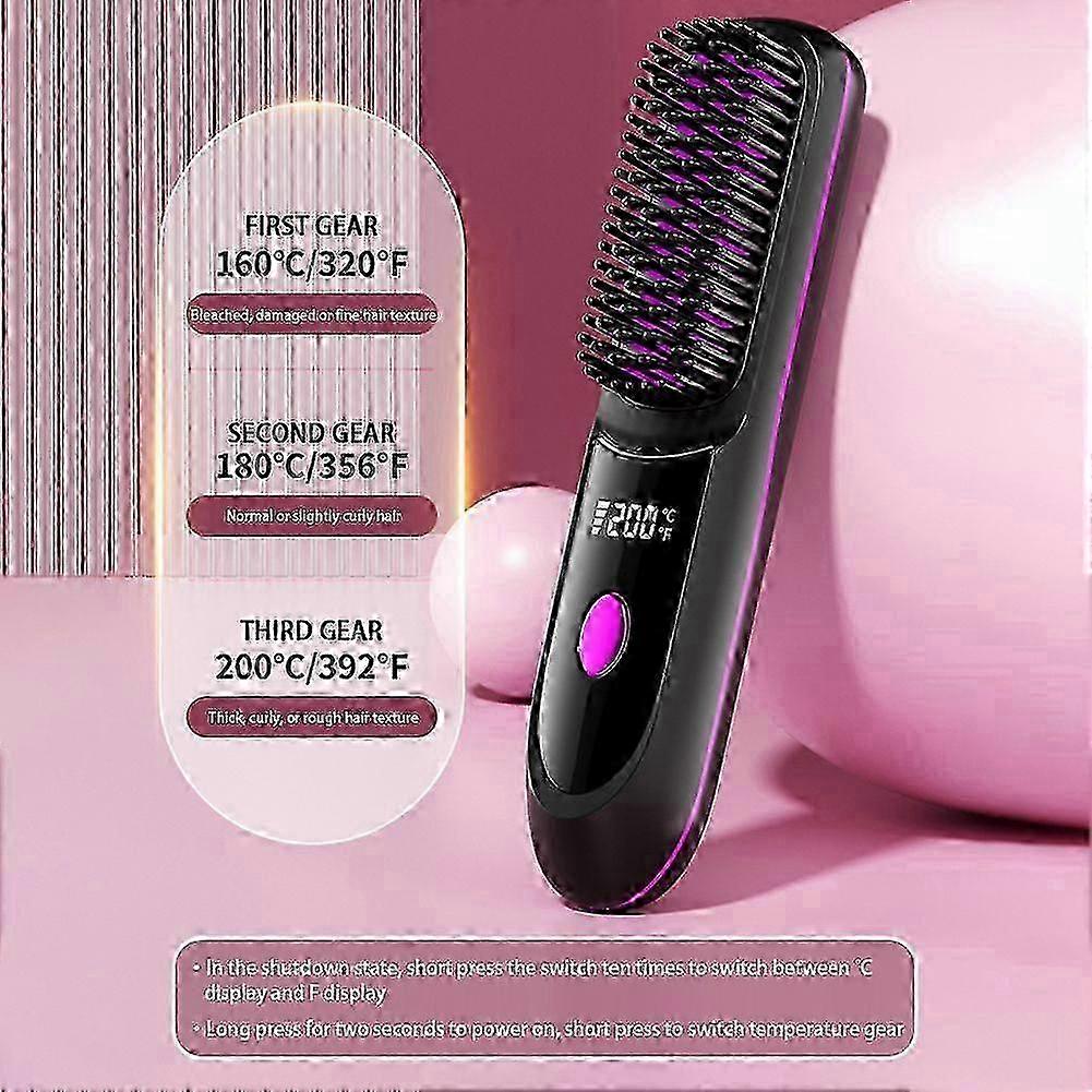 Rechargeable Cordless Straightening Brush - Mini Ionic Hair Straightener, Frizz-Free Travel Styling Tool, Fast Heating
