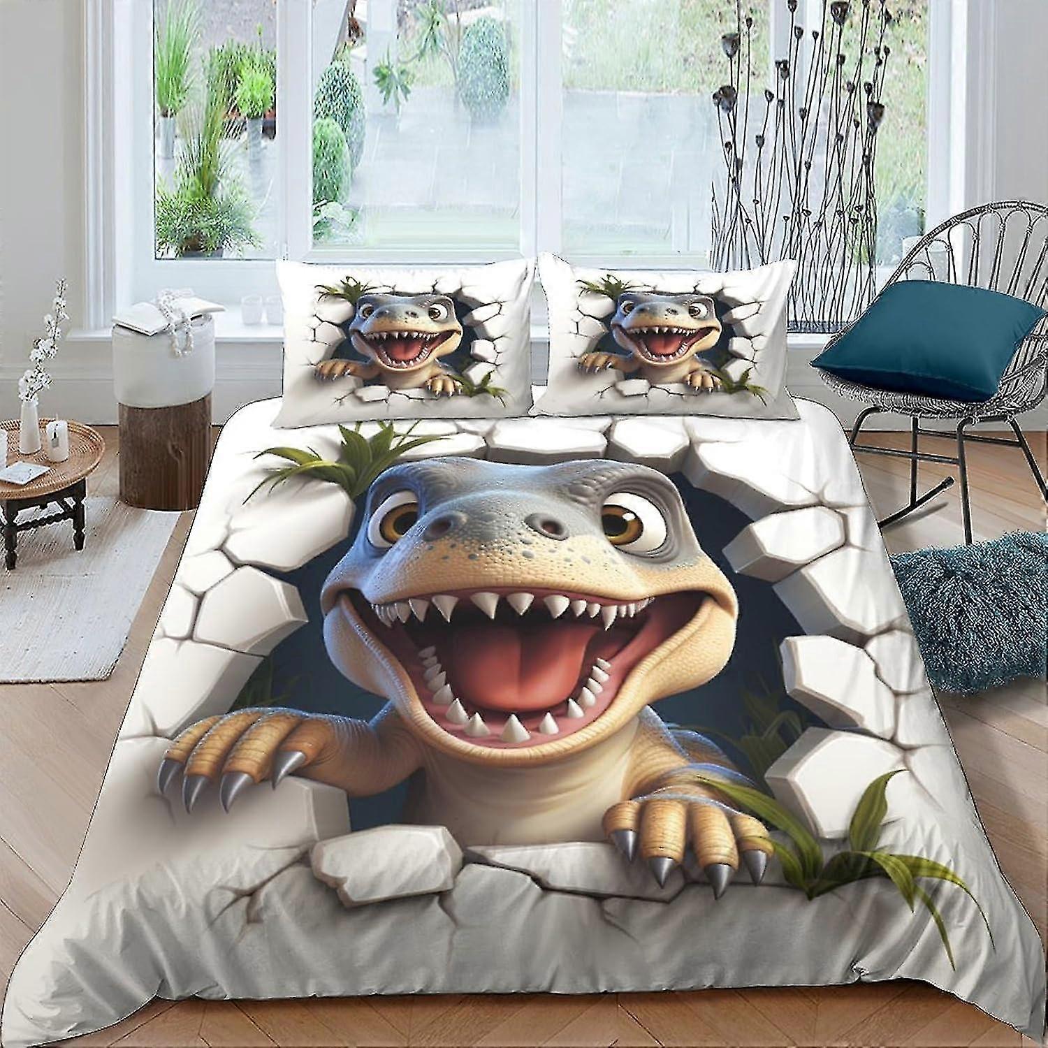 Conjunto de capa de edredom de cama de dinossauro fofo para adolescentes - Capa de colcha de microfibra macia com fronha