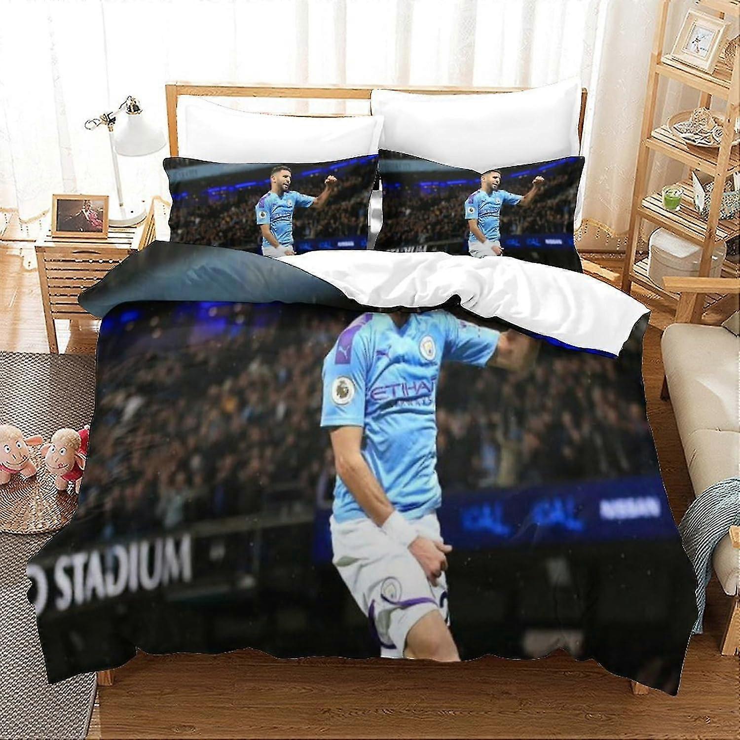 Conjunto de cama infantil com capa de edredom impressa em 3D para superestrela do futebol, adequado para várias marcas
